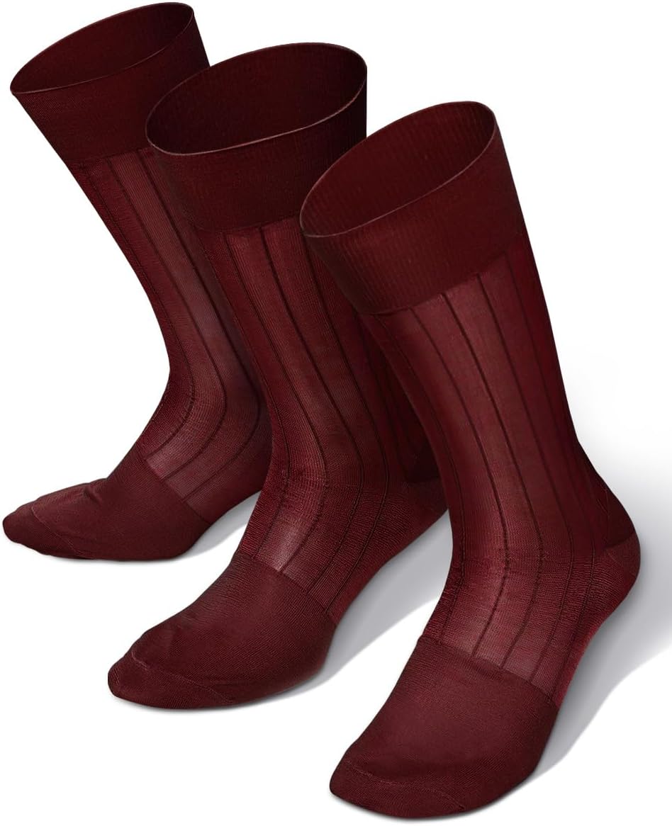 Men’s Ribbed Sheer Nylon Anklet Dress Socks - Soft, Breathable, Reinforced, No-Slip Comfort (3-Pack)