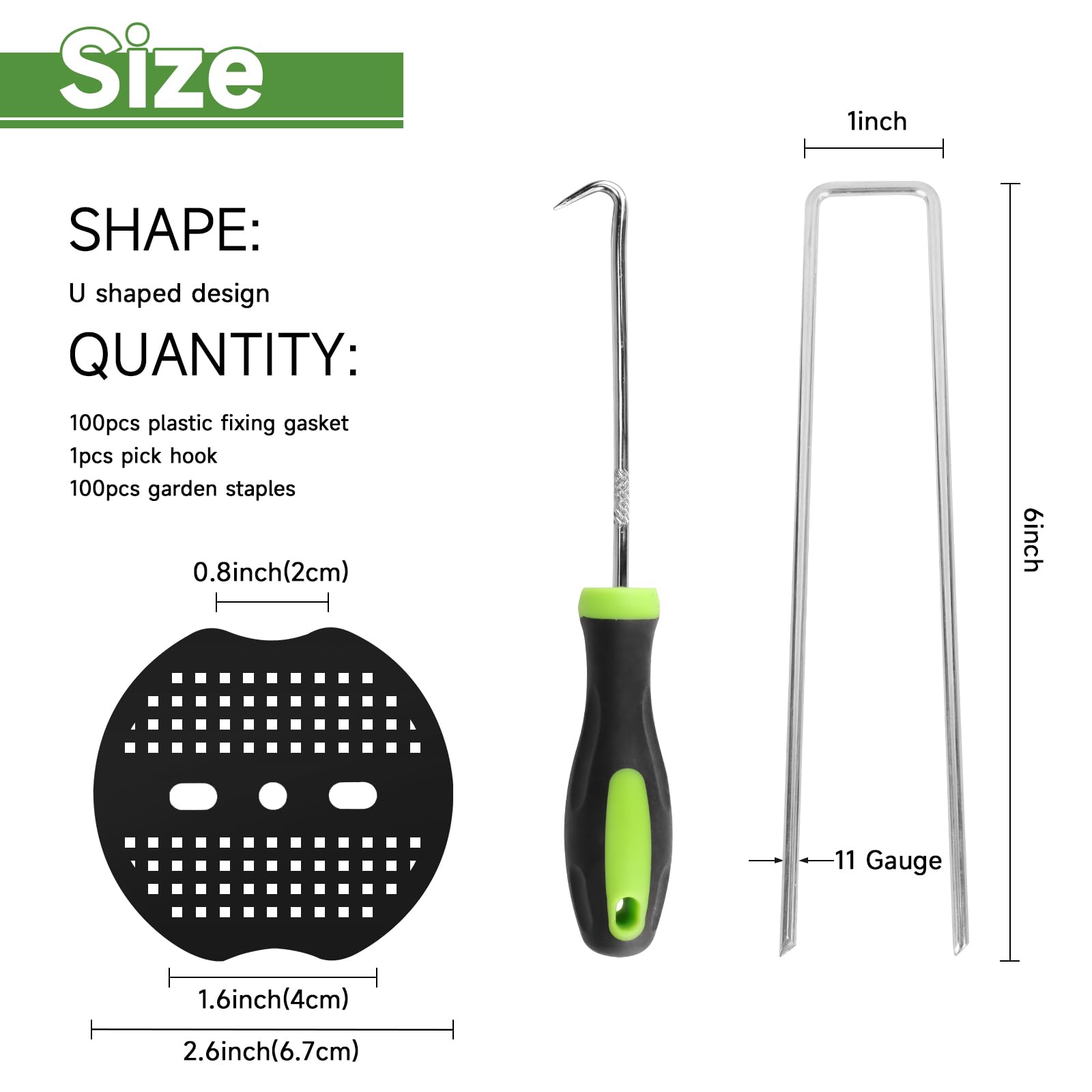 JELNER Ensemble d'écuries paysagères, 15,2 cm, calibre 11, 100 agrafes de jardin galvanisées et 100 joints, piquets de tente en forme de U pour sécuriser la barrière en tissu contre les mauvaises