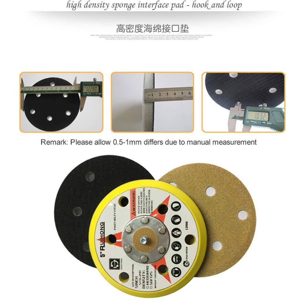 Almohadilla de interfaz de alta densidad 5"6 agujeros 125 mm Amortiguación y protección Almohadilla de lijado Accesorios para herramientas eléctricas - Gancho y bucle