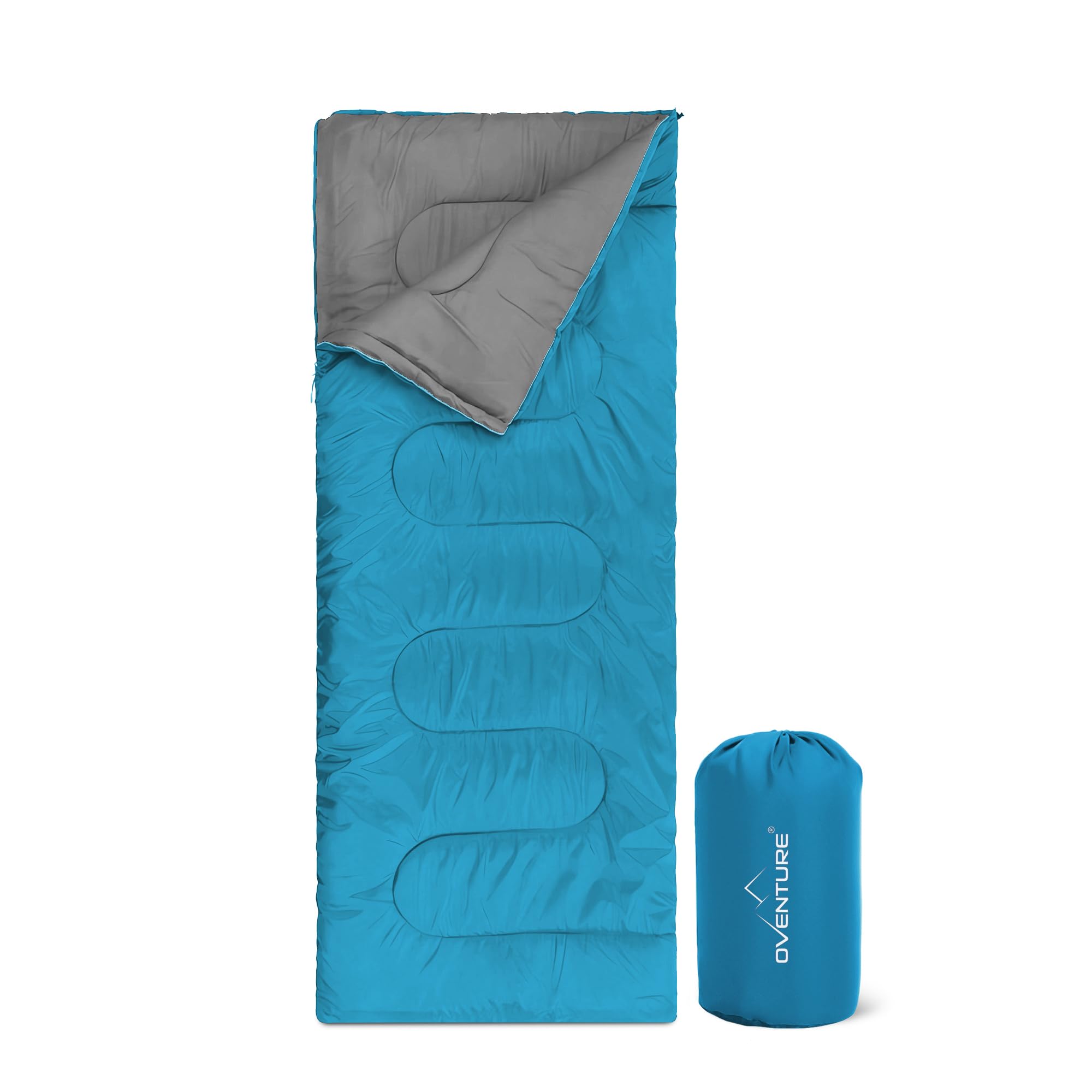 Oventure SleepPlus saco de dormir Turquesa | 190x80 cm | Forro 100% poliéster pongee | Repelente al agua | Para uso en interiores y exteriores | Camping | Saco de dormir práctico y ligero |