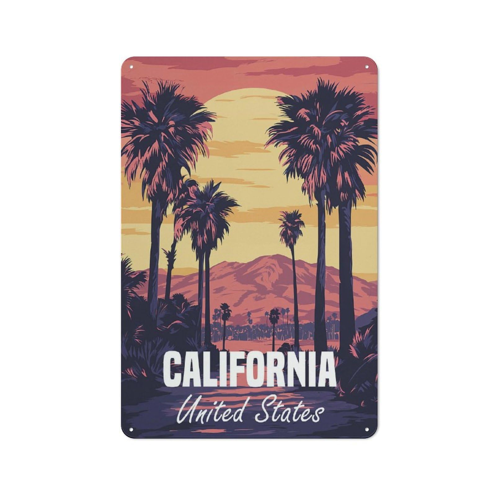 California Sunset Metal Wall Plaque 30x20cm, Simple Retro Studio Wall Plaque for Office, Study, Studio Or Hallway