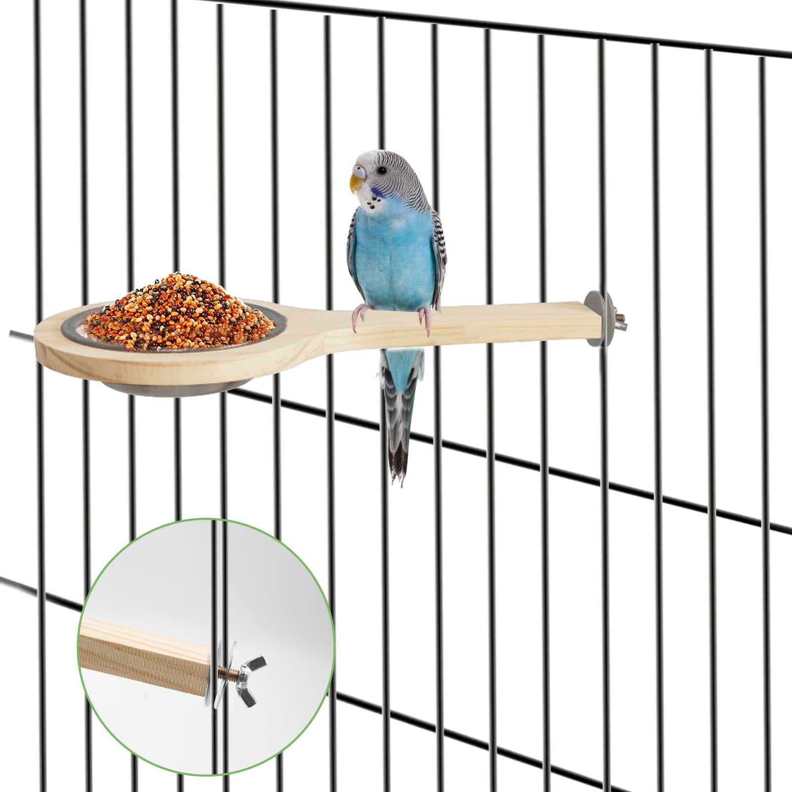 Bird Perch with Feeding Cup, Parrot Wood Stand with Chewing Toy, Bird Cage Accessory for Parakeet Lovebird Cockatiel Conure Budgie - image 6