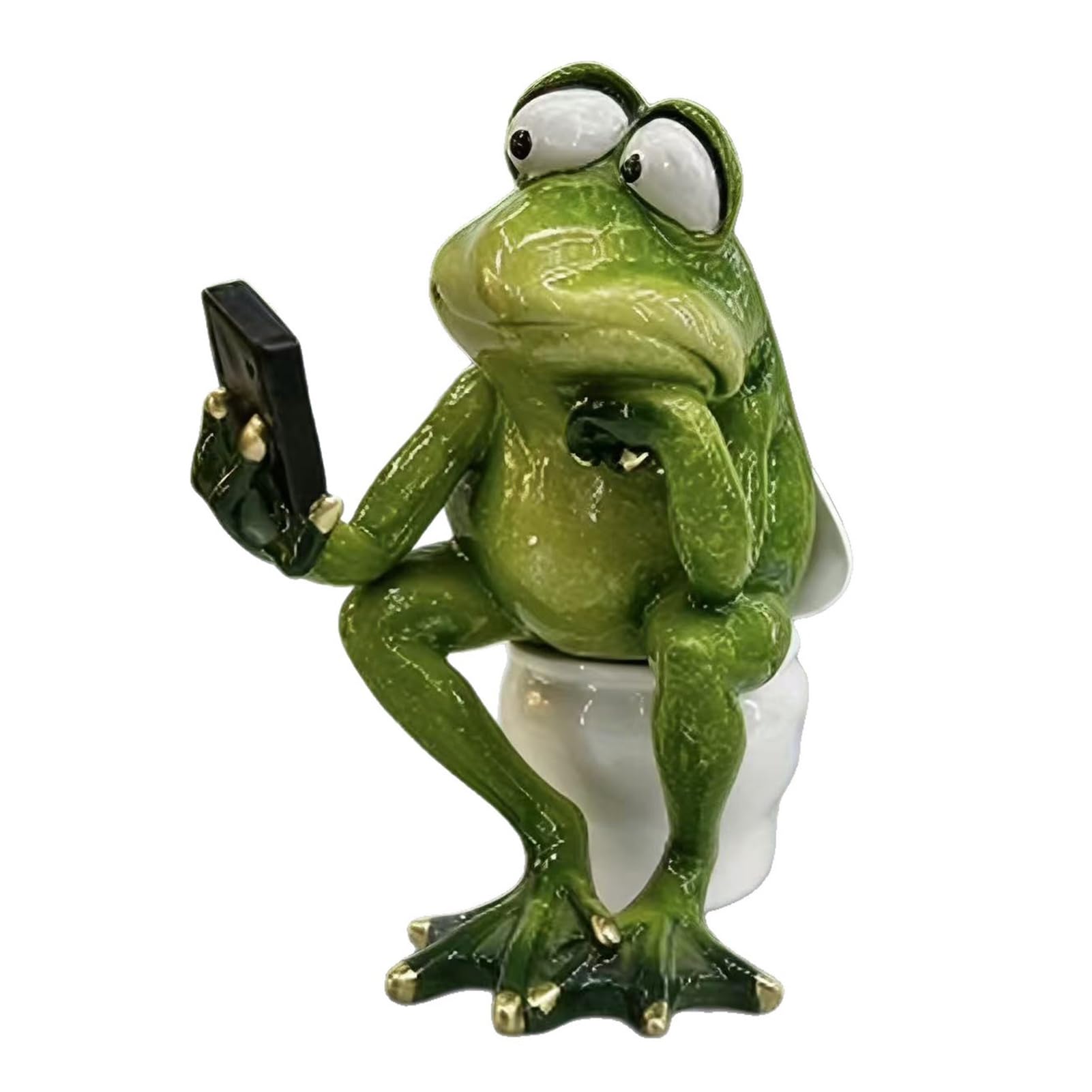 Glifora Funny Frog Sitting on Toilet Figurine - 3D Resin Green Frog Texting Statue, Collectible Animal Sculpture for Bathroom, Home Office and Tabletop Decor