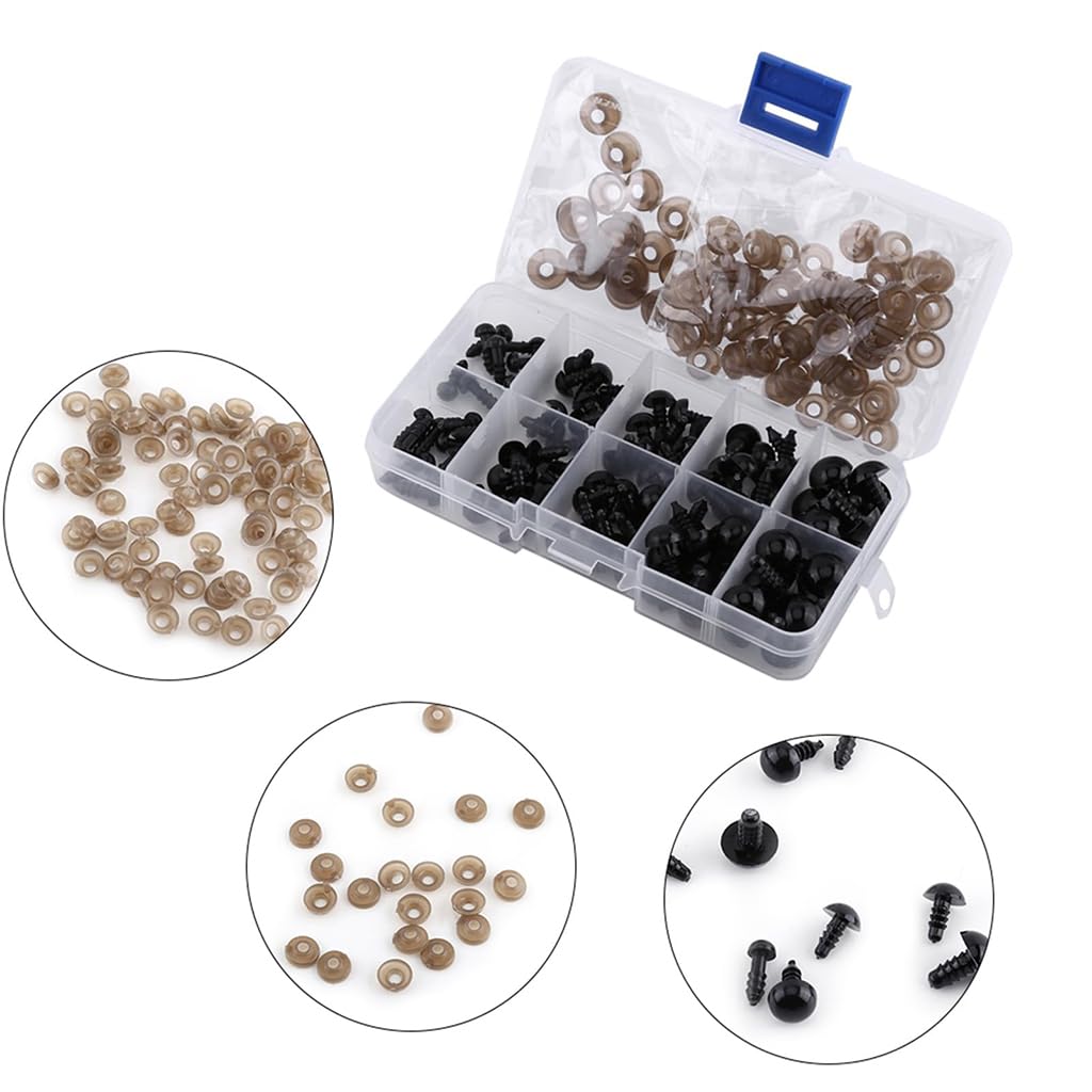 ZIBUYU® 100 PCS Black Safety Eyes for Crochet Toys 5 Sizes 6-12mm 2