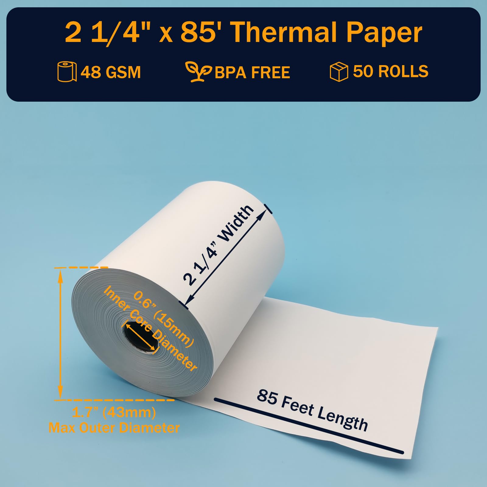 Thermopapierrollen, BPA-frei, 5,7 cm breit und 25,9 m lang, 50 Rollen