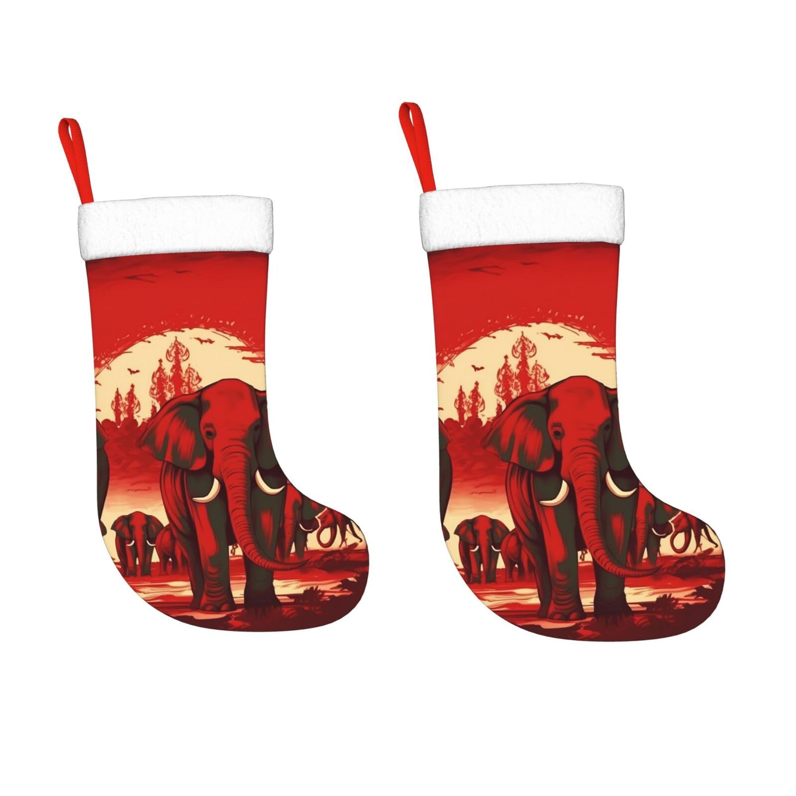 KLOPH 2 Pack 18 Inches Christmas Stockings Personalized Elephants Red Xmas Stocking Hanging Decoration Fireplace Stocking for Holiday Xmas Tree Christmas Fireplace Decor Gifts
