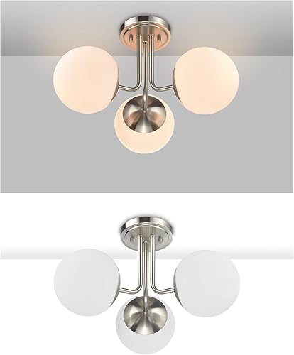 Miniatura 4 de Hanaloa Lámpara de techo semiempotrada de 3 luces, níquel cepillado, lámpara de araña moderna de globo, iluminación Sputnik para cocina, dormitorio,