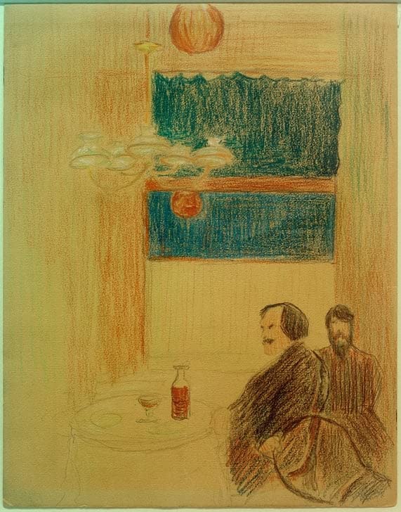 Art mural peinture Deux hommes au pub : affiche décorative grand format 60x90cm