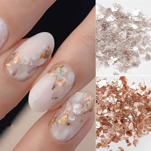 2 Boxs Abalone Shell 3D Irregular Fragment Texture Natural Sea Colorful Paillettes Shell Gel Flakes Slider Shimmer Pearl Nail Art Decorations Accessory Manicure #TOP3