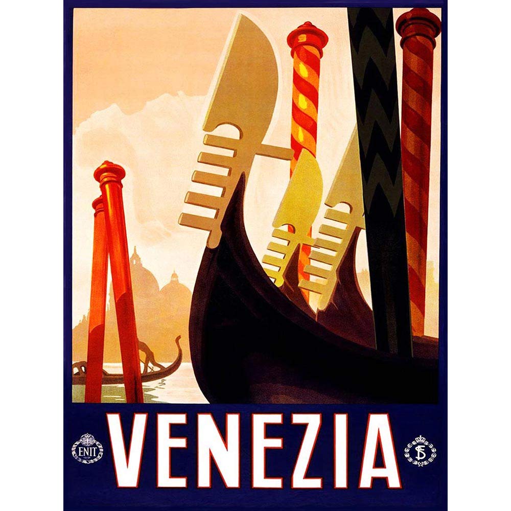 Wee Blue Coo Travel Tourism Venice Italy Gondola Canal Vintage Advertising Art Print Poster Wall Decor 12X16 Inch