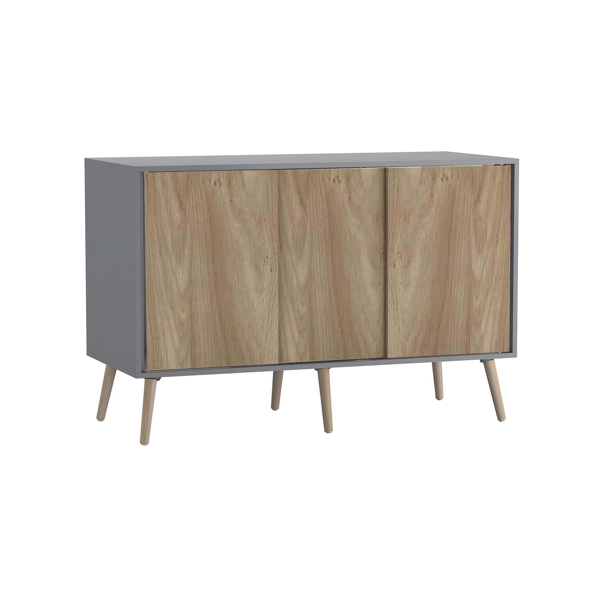 URBNLIVING 3-Door Sliding Sideboard Cabinet with Wooden Legs, Modern Cupboard, Credenza for Living Room, Dining Room or Office, Storage Organizer with Stylish Sliding Doors, Mix & Match Colour Combos