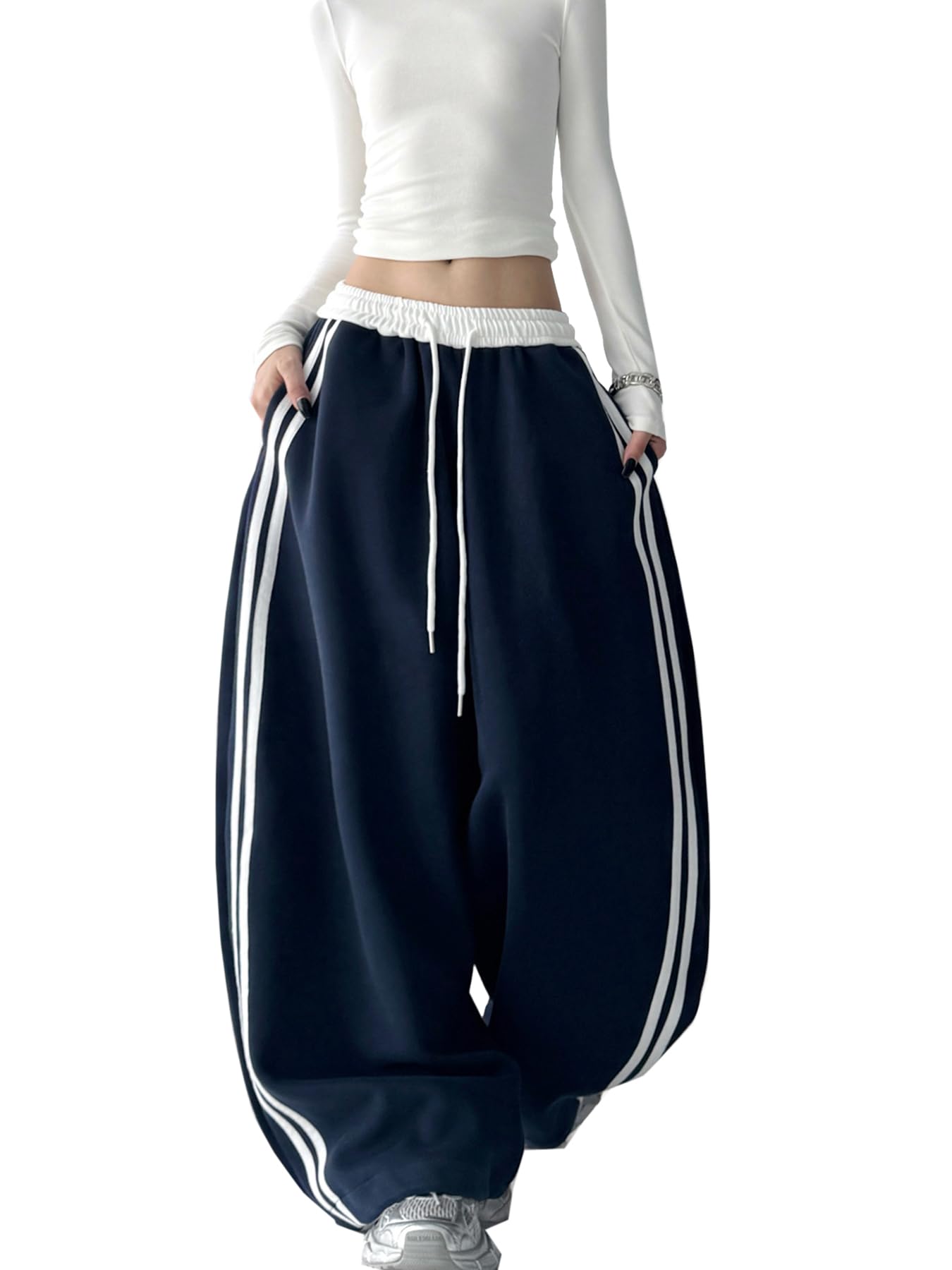 Pantaloni da jogging da donna, Y2K, per adolescenti, sportivi, vintage, a gamba larga, per il tempo libero, con tasche