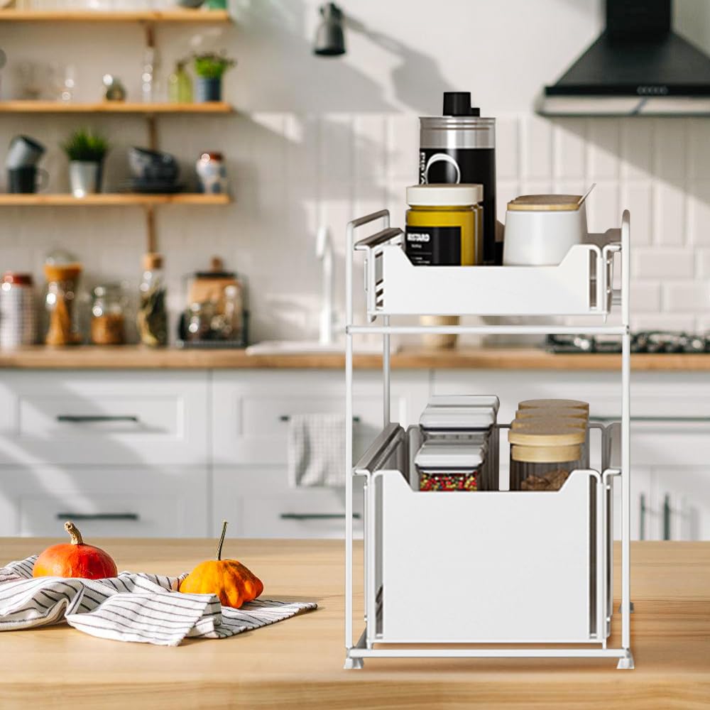 Doppio ripiano sottolavello resistente in acciaio al carbonio rinforzato per cucina e bagno, soluzione di archiviazione ed elegante perfetto per la casa nization