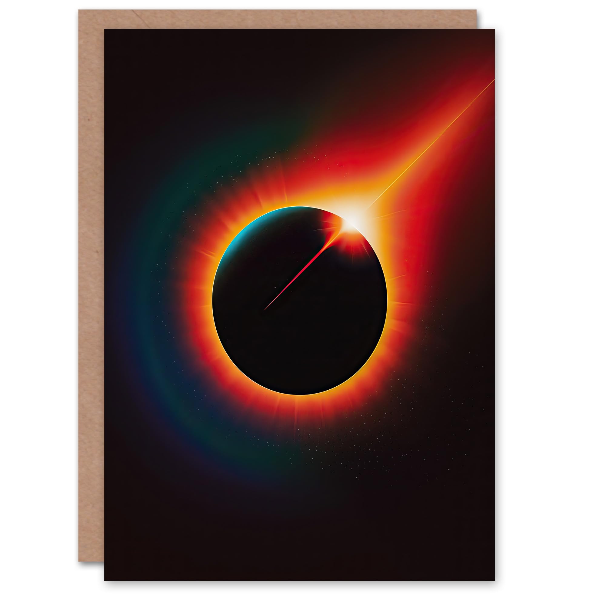 Artery8 Greeting Card Total Solar Eclipse Orange Blue Ring Fire Design Blank For Him Or Her Art Birthday Card