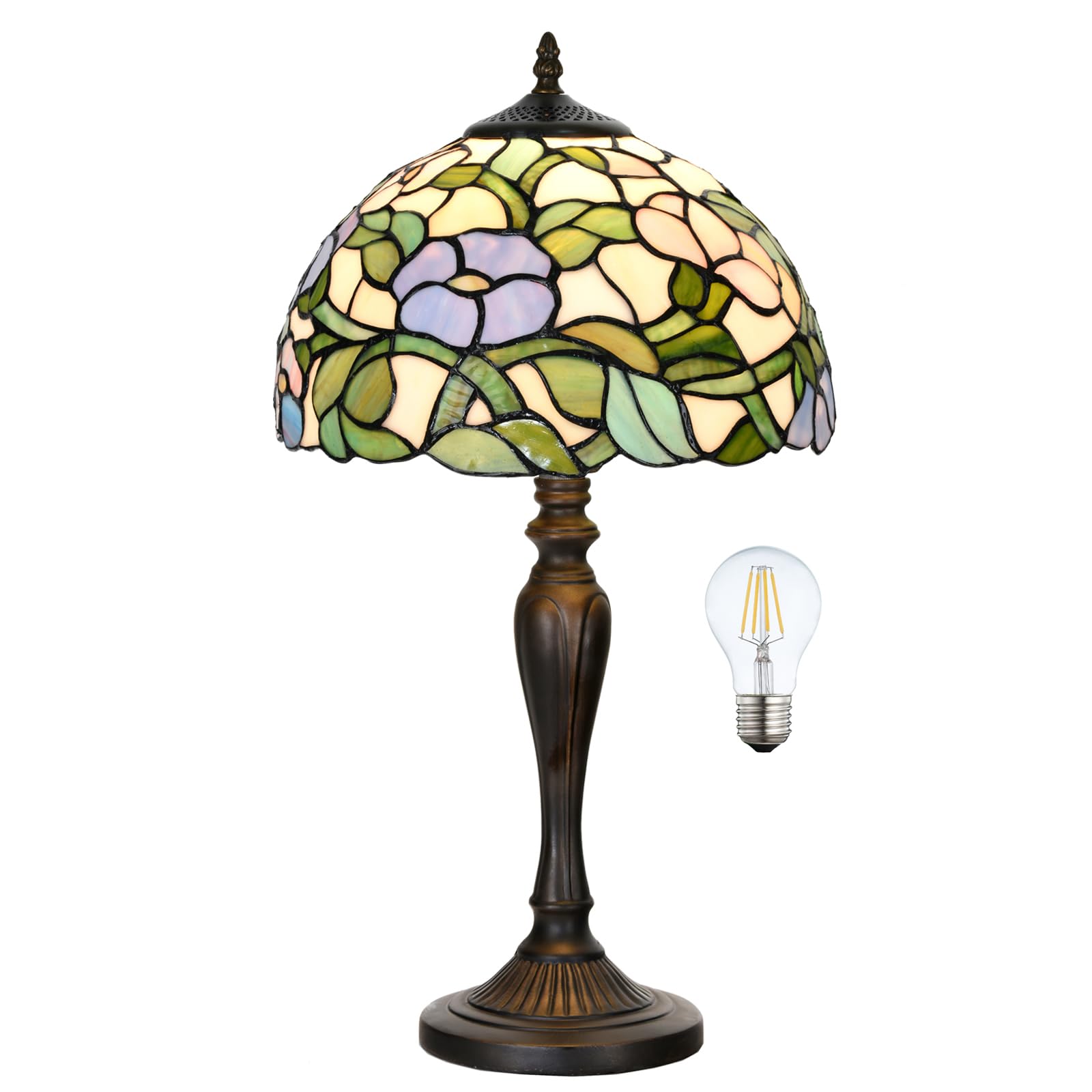 TL0005 Tiffany Table Lamp Bedside Stained Glass Lamp Spring Floral Design Reading Desk Light 12X21.5 Inches for Bedroom Living Room Home Office, lED Bulb Included