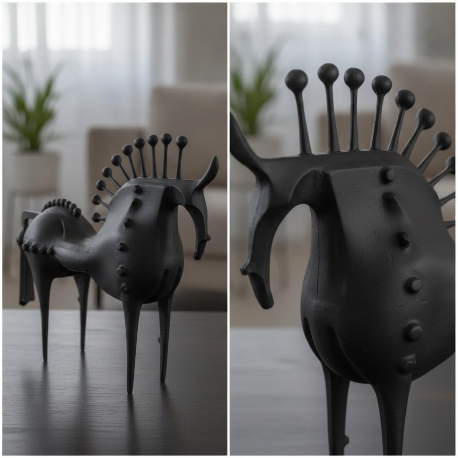 LOVIVER Escultura de Caballo Abstracto Figura Estatua Adorno Ornamento con Diseño Artístico Contemporáneo y Textura Mate con Puntos en Relieve Adecuada para, Negro, 20 6.5