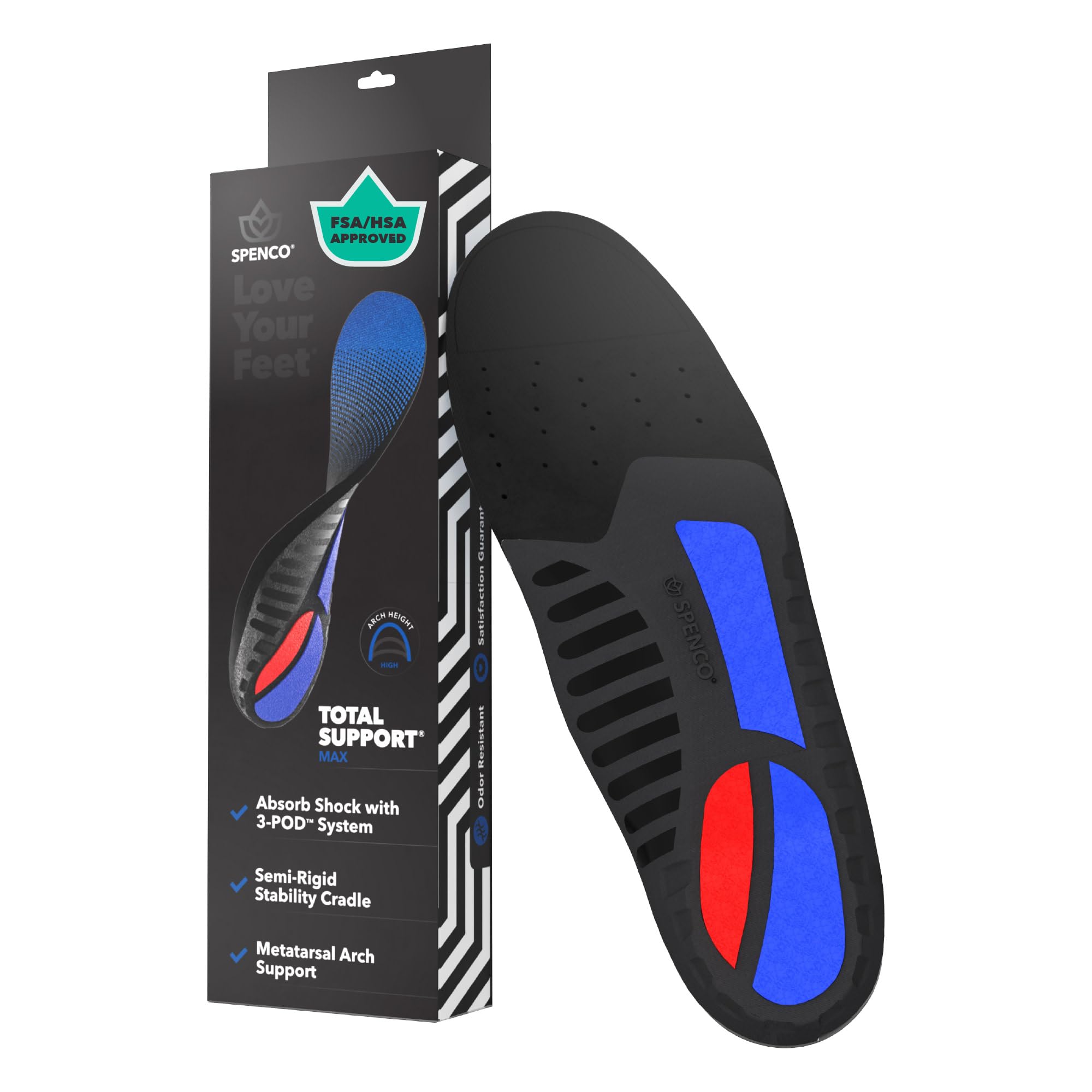 Spenco Total Support Max Shoe Insoles - Orthotic Metatarsal Arch Support Inserts - Absorbs Shock, Reduces Over-Pronation, Conforms to Foot Contours, Deep Heel Cupping Women's 7-8.5/Men's 6-7.5