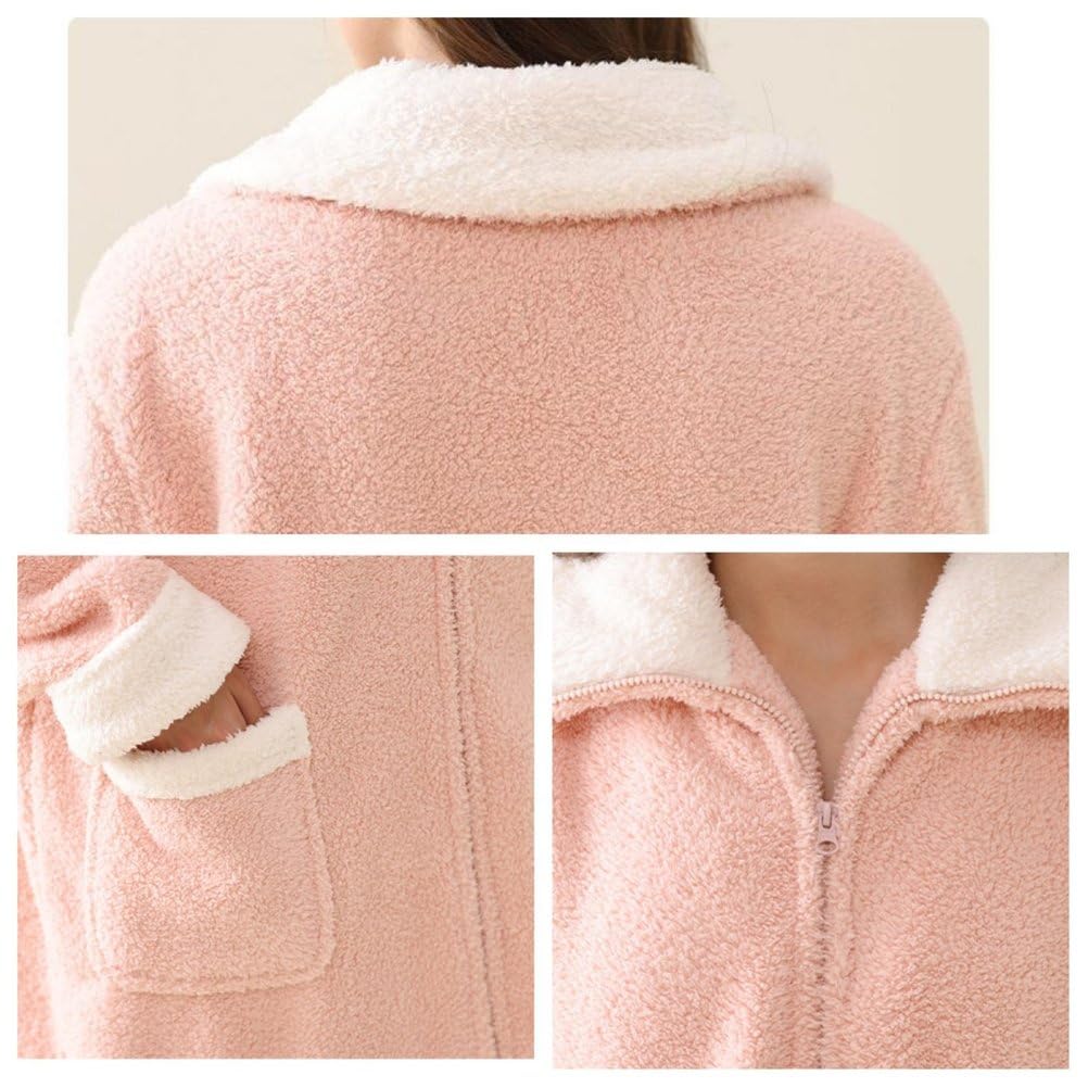 Robes En Polaire Zippées Pour Femmes Confort Chaud, Patchwork Col À Revers Tenue De Détente Longue