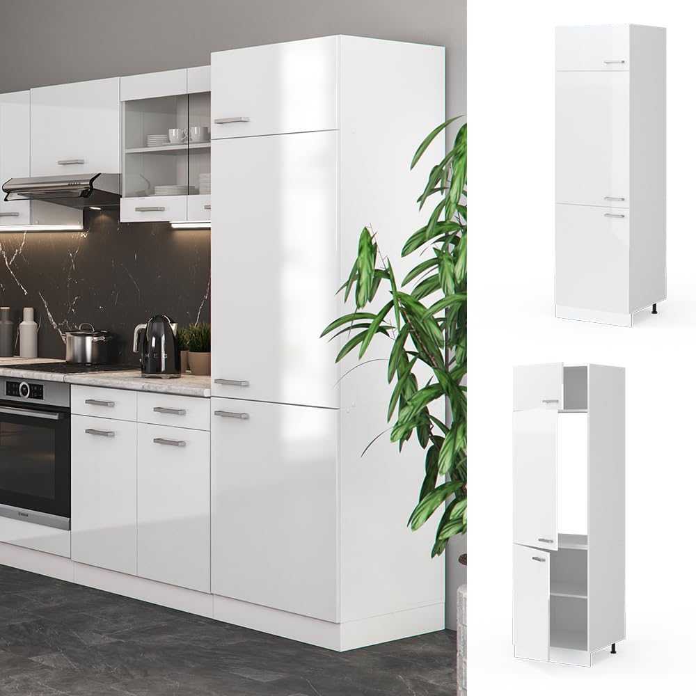 Vicco Armadio frigorifero R-Line, Bianco lucido, 60 cm, per la libera combinazione all'interno di sistemi cucina modulari | Per la libera combinazione all'interno di sistemi da cucina modulari