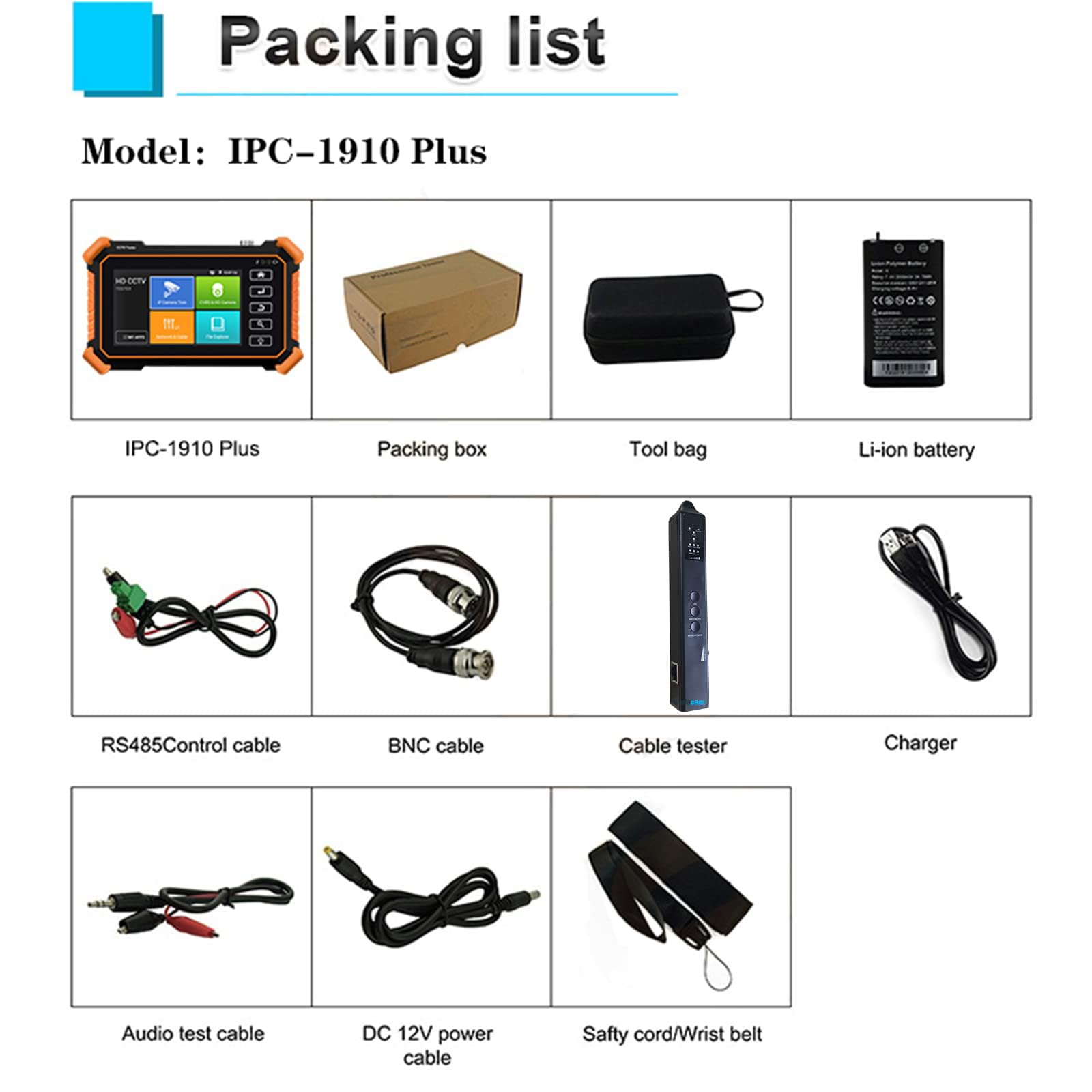CCTV-IP-Kameratester HD-Tester IPC-1910 Plus 8K-IP-Kameratest 4K 8MP Koaxialkabel AHD CVI TVI -Anzeige Videomonitor 4-Zoll-Touchscreen IPC-Tester Unterstützung H.265 POE PTZ WiFi RS485 Ersetzen