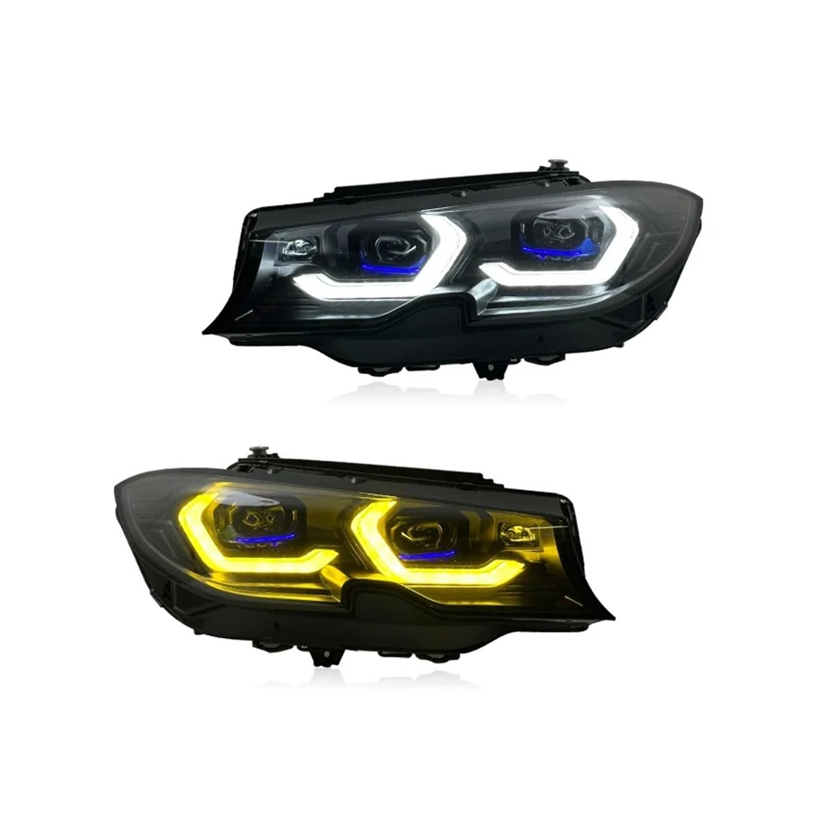 2 fari Anteriori per BMW Serie 3 G20 G28 2019-2022 con Effetto sfarfallio a Flusso d'Acqua Bicolore, Plug And Play, luci diurne a LED (DRL).