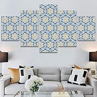 SIGNWIN 5 Panel Canvas Wall Art Modern Art Contemporary Dramatic Geometric Mixed Media Multicolor Patterns for Home Decorations Ready to Hang - 60