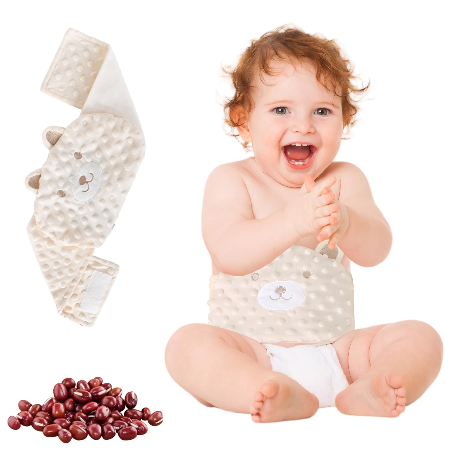 Cinturón Calentador para Bebé, Puf Rojo, Compresa Caliente, Apto para Microondas, Alivia el Dolor Abdominal, Hinchazón, Flatulencia, Calma el Estado de Ánimo Del Bebé, Velcro Ajustable, Lindo Osito