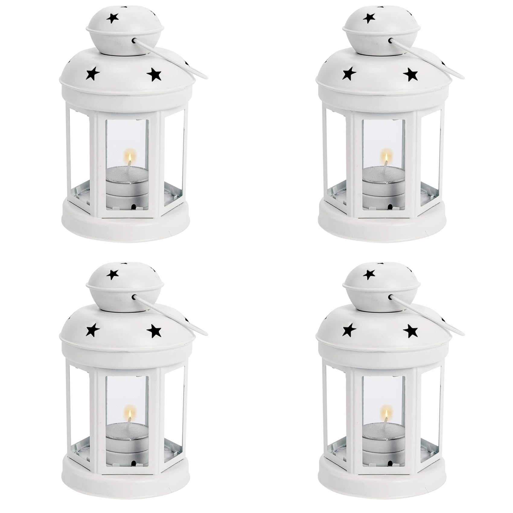 Hndhbfgrt 4X Vintage Metal Hanging Candle Lanterns,Tealight Holder,Candlestick for Wedding,Home,Birthday Parties Gift -White