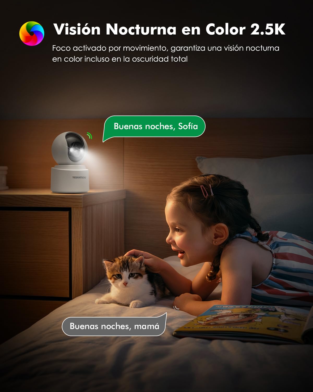 Camara Vigilancia WiFi Interior Sin Cable 2.5K 4MP, Batería Recargable 6000mAh Larga Duración, WiFi 2.4/5GHz, 360° PTZ, Visión Nocturna Color, Detección PIR Inteligente, Ideal para Bebé Mascota Hogar