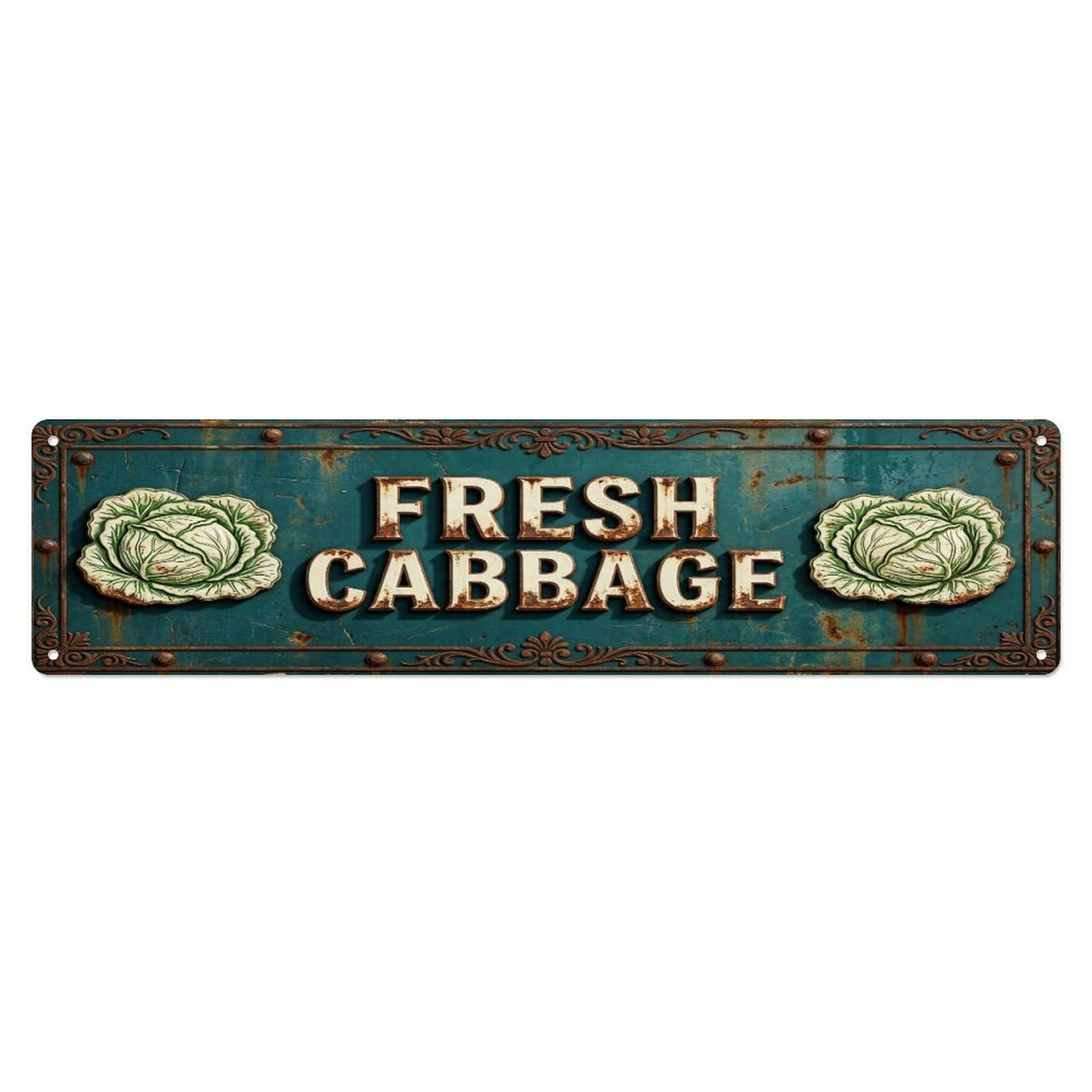 Metal Tin Sign FRESH CABBAGE Vintage Vegetable Rustic Farmhouse