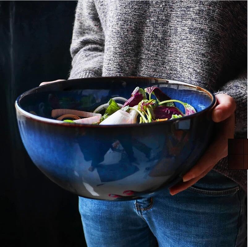 1Pcs 2400ml Super Big Salad Bowl Ceramic Blue Big Deep Capacity Bowl