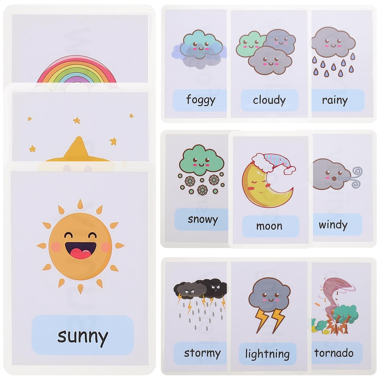 Warmhm 12Pcs Weather Cognition Flash Cards for Boy Girl Portable Learning Cards for Kindergarten Classroom Fun and Engaging Student Supplies