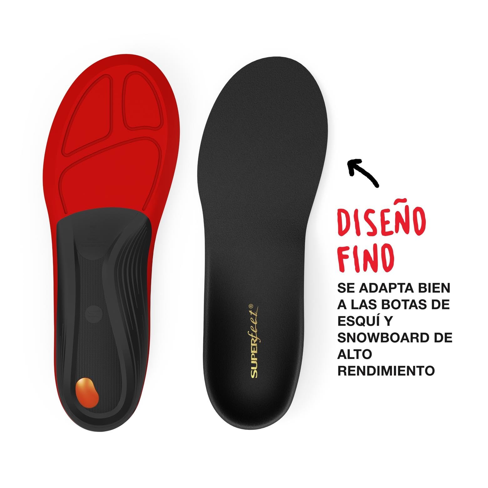 Superfeet Winter Thin Support - Plantillas Finas de Sujeción del Arco Para Botas de Esquí o Snowboard - Calidad Profesional - EU 42-44