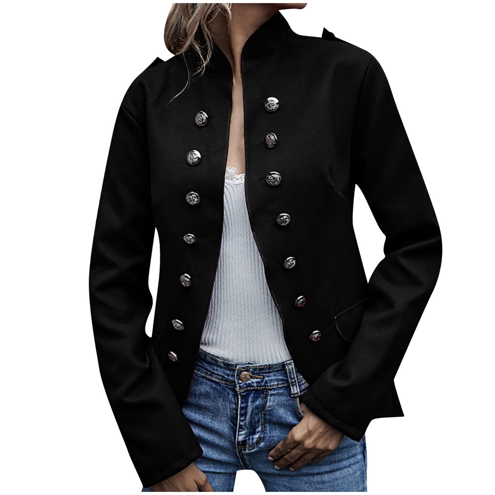 Womens Plus Size Vintage Open Front Slim Fit Button Dress Suit Blazer Jacket Casual Pocket Long Sleeve Jackets