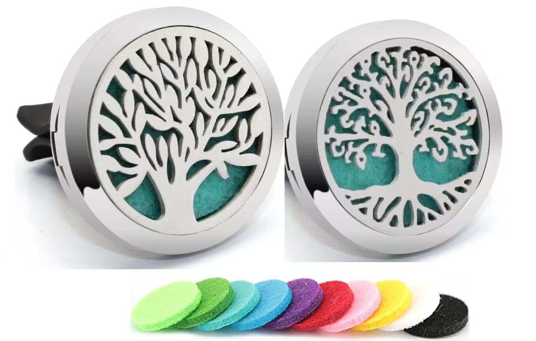 2Psc Car Essential Oil Diffuser Locket Tree of Life Pattern Stainless Steel Car Air Fresheners Vent Clips Decorative