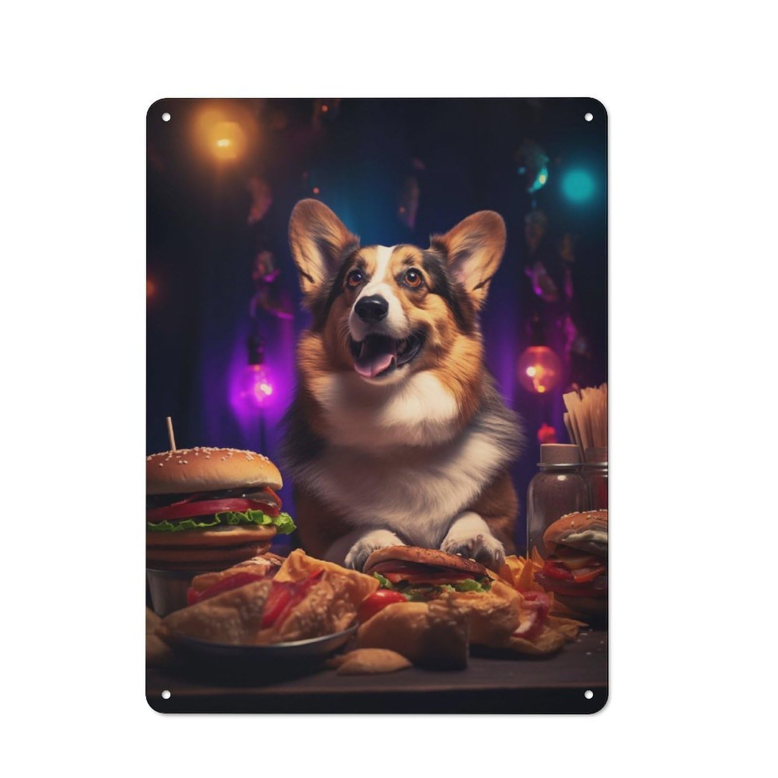 Junmoney Welsh Corgi Burger Party Rustic Metal Sign 40X30cm For Lounge Or Reading Corner, For Reading Corner Decorators