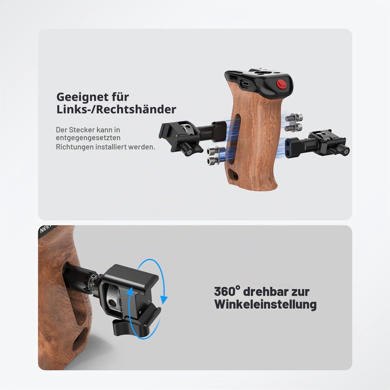 NEEWER Side Handle Holz Seitengriff mit Fernauslöser für Aufnahme Start/Stopp, NATO Klemme 1/4" und 3/8" Gewinde vertikale Einstellung Kompatibel mit SmallRig Camera Cage Sony Fujifilm Panasonic CA123