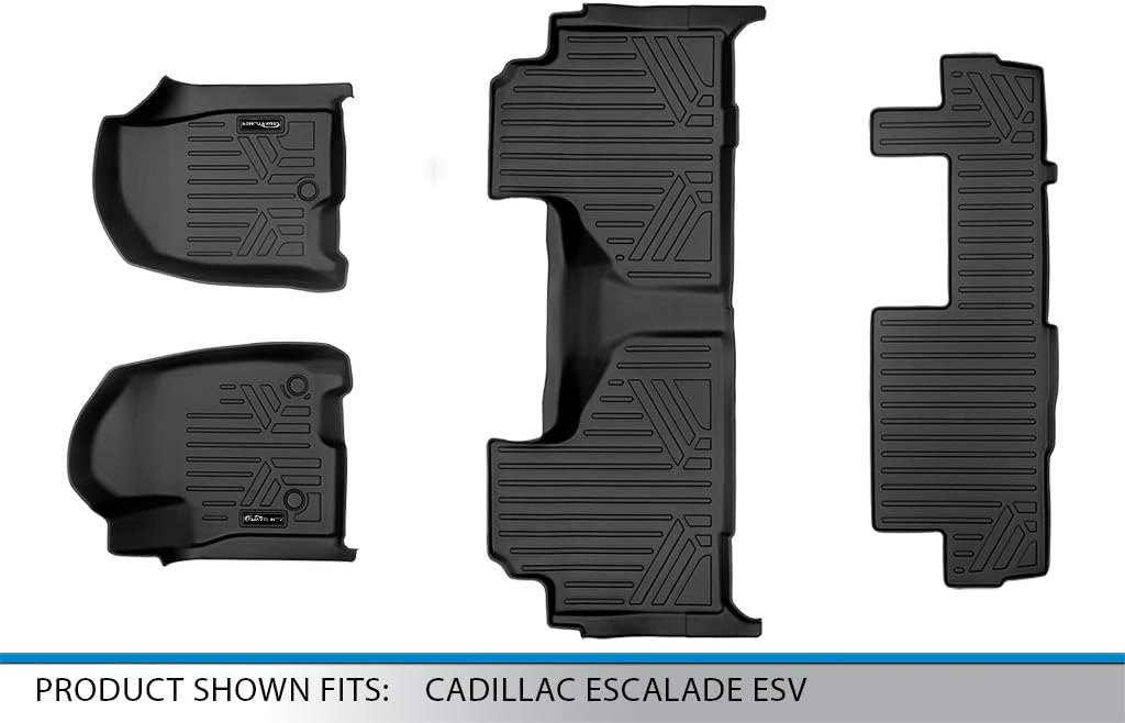 SMARTLINER 3 Row Floor Mat Liner Set Compatible with 2021-2023 Cadillac Escalade ESV with 2nd Row Bench Seat