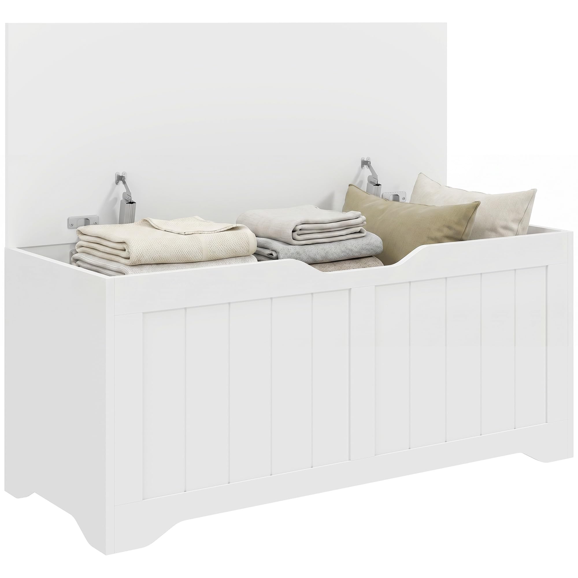 HOMCOM Cassapanca Contenitore da Interno 136L 100x40x45 cm Bianco | 2 Cerniere di Sicurezza, Baule Design Senza Maniglie, per Soggiorno e Ingresso, Panca Contenitore Moderna