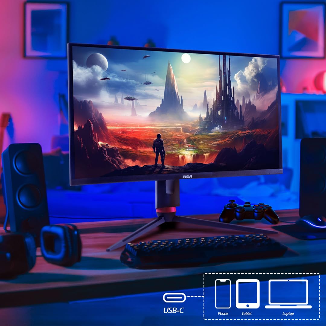 RCA Evolution M27PG135F Moniteur de jeu QHD 27 po | 240 Hz, 2560 x 1440p avec technologie de rafraîchissement adaptatif et réponse de 1 ms, HDR10, rétroéclairage RVB et support réglable