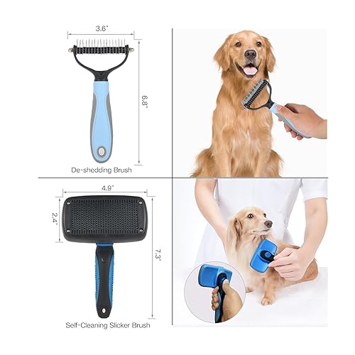 Miniatura 3 de Herramienta de deshedding para mascotas 7 en 1, juego de cepillos de aseo para perros, combo de cepillos para perros, cepillo de eliminación de