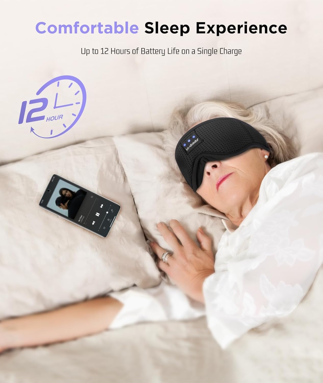 LC-dolida Sleep Mask Bluetooth Headphones Weighted Sleeping Mask 3D Eye Mask Pressure Relief Night Sleep Eye Mask Music Sleeping Headphones for Side Sleepers Meditation Gifts for Men Women view 7