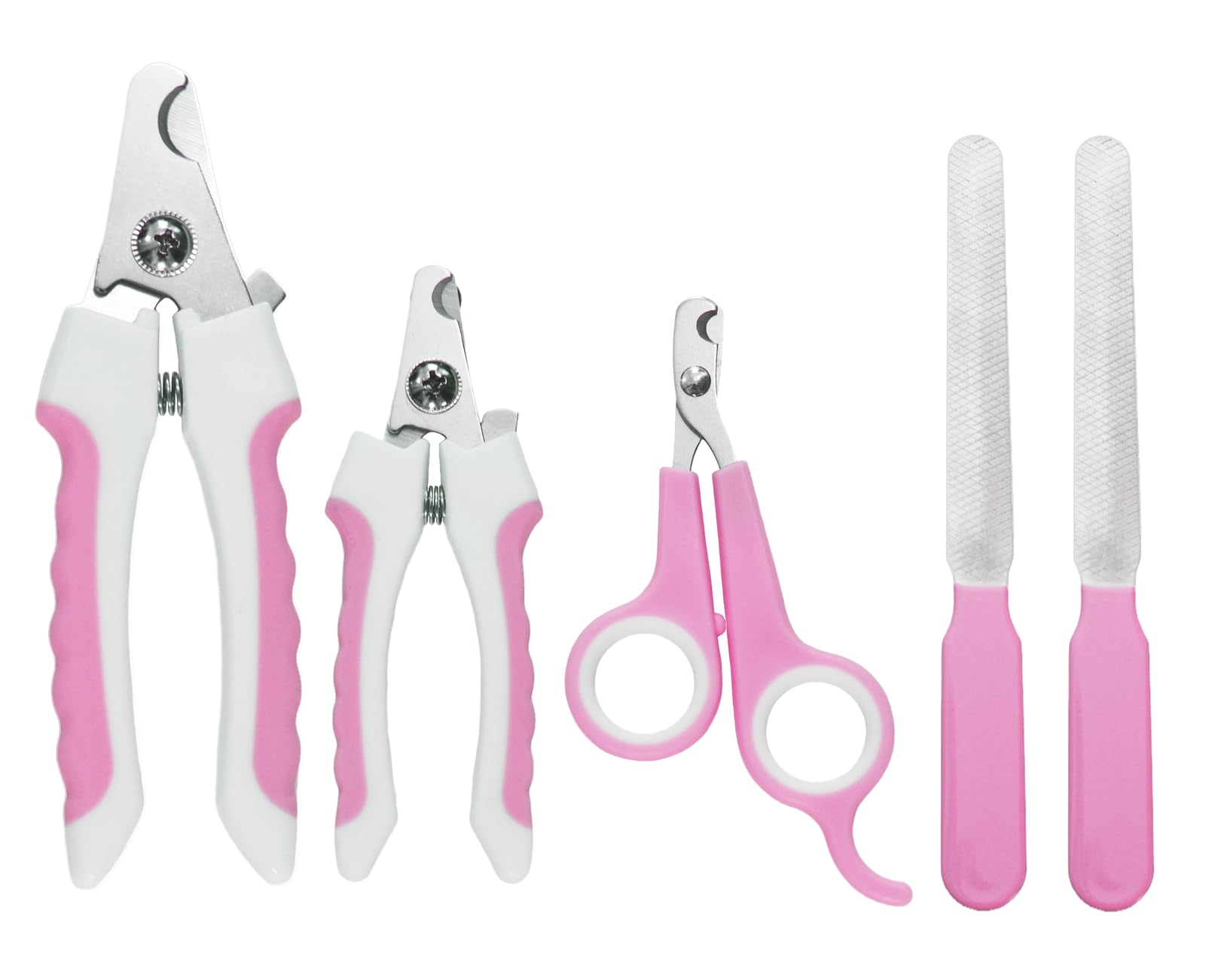 Kit de 5 cortaúñas para perros y gatos, con cierre protector para evitar cortes excesivos, recortadores profesionales para gatos y perros grandes y pequeños (rosa)