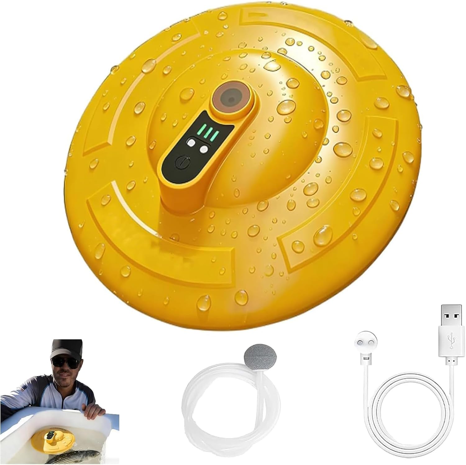 Ipx7 Floating Rechargeable Bait Bucket Aerator, Waterproof Battery Powered Air Pump for Fishing, Ultra-Quiet Bubbler for Live Minnows, Portable Oxygen Pump for Fish Tank & Bait Bucket