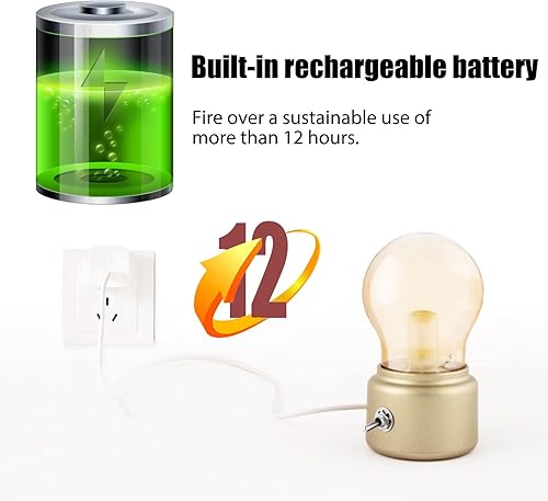 Miniatura 4 de Hakeeta Luz nocturna LED retro, lámpara de noche, lámpara de noche recargable por USB vintage (dorado)