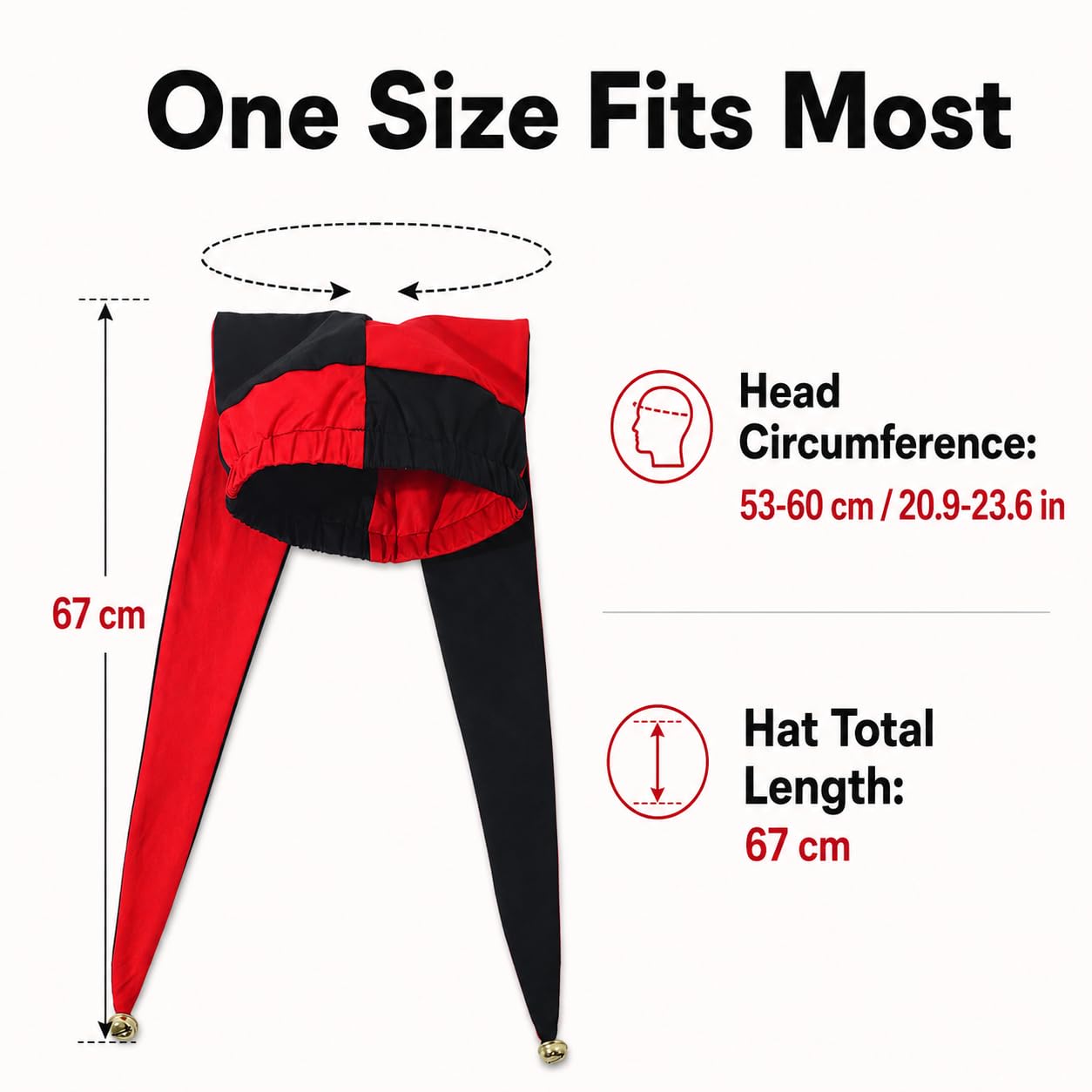 ANDHOM Jester Hat with Bells Harlequin Diamond Pattern for Halloween Christmas Costume Accessory - Image 5