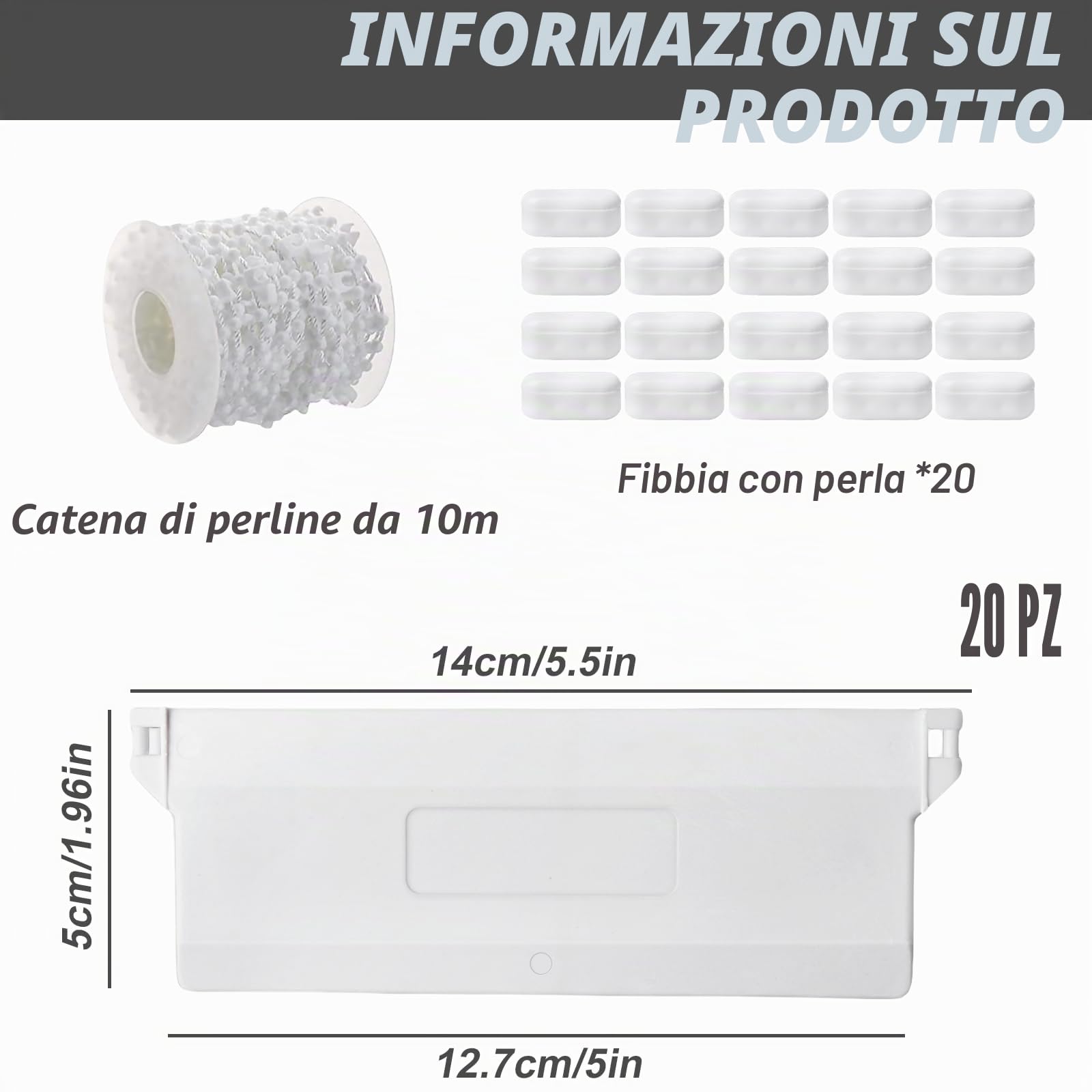 20 tende lamellari, piastre di carico 89 mm, pezzi di ricambio per tende verticali, 20 pezzi di ricambio per tende verticali e catena per tende a rullo bianca da 10 metri e 20 collegamenti a catena