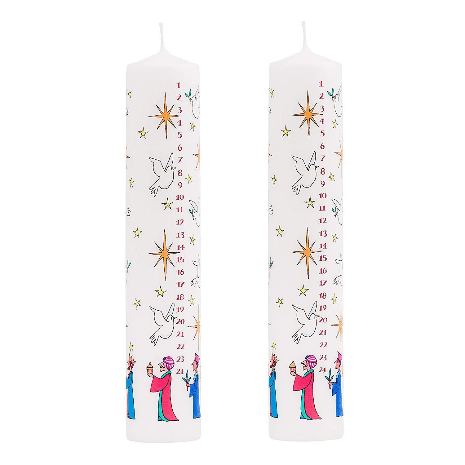 Carousel Pack Of 2 Traditional Countdown To Christmas Pillar Advent Candle Three Wise Men