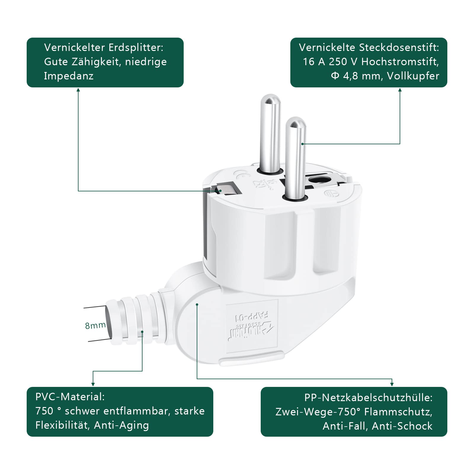 Spina Schuko 250V 16A - 4 Pezzi Con Cacciavite | Spina Angolare Europea Con Protezione Antipiega | Nero - Foto 6
