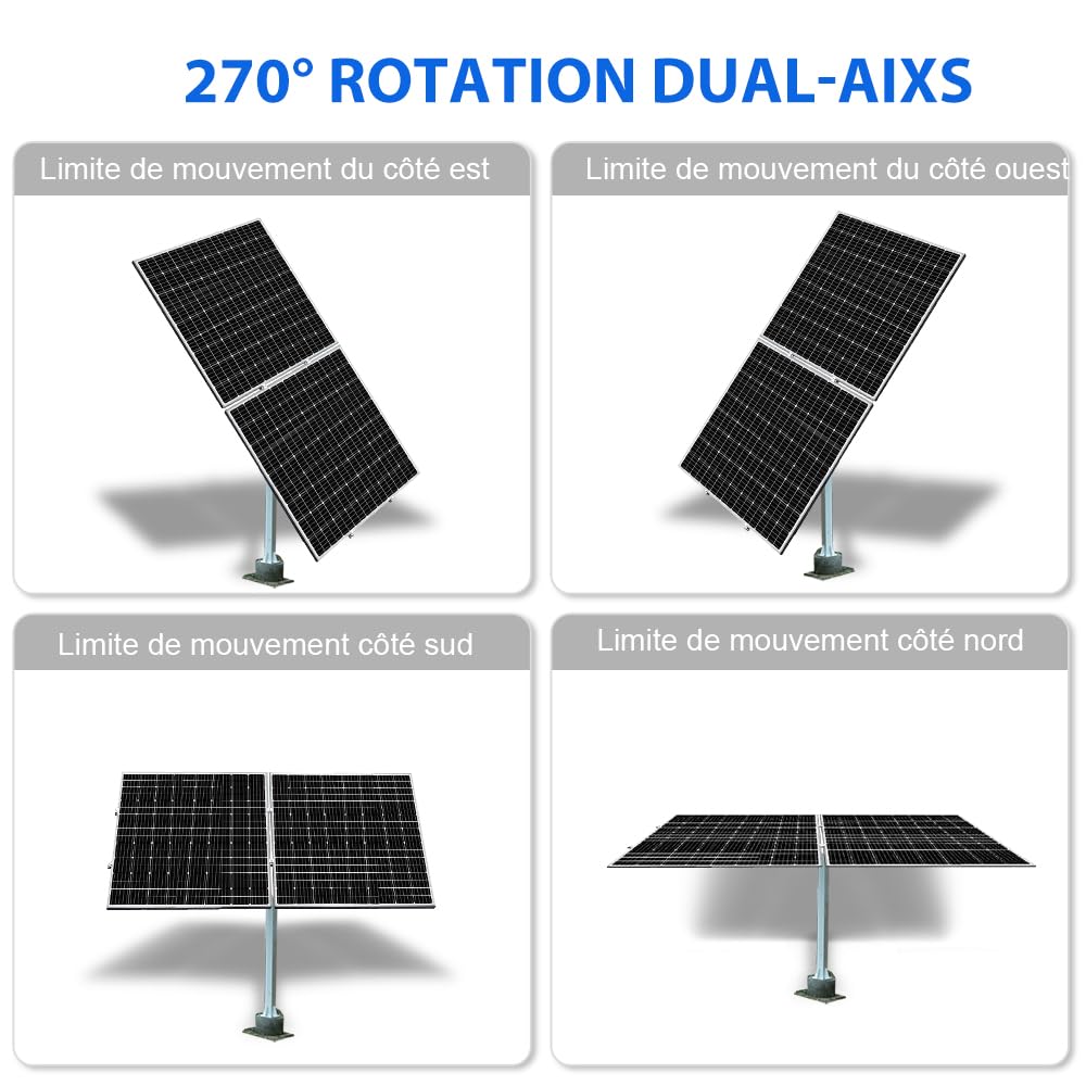 ECO-WORTHY Support Panneau Solaire Tracker Solaire Fixation Panneau Solaire pour Toit, Balcons, Jardin, Maison, Support de suivi à deux axes 40 % de puissance en plus
